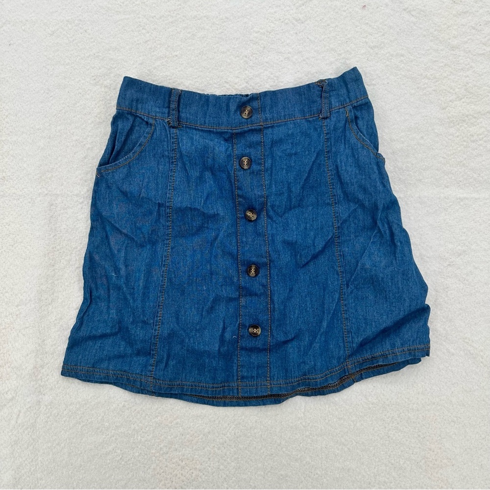 Kids Girl Button Front Denim Preppy Skirt